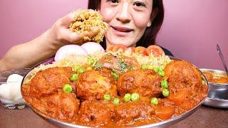 EATING SPICY EGG MASALA CURRY/GRAVY WITH DELICIOUS MATAR PULAO #ASMR/EATING SHOW BIG BITES #MUKBANG