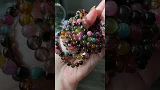 high grade rainbow tourmaline round beads bracelet $43 #jewellery #tourmaline #natural #gemstone