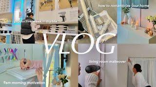 VLOG: LIVING ROOM MAKEOVER  9am morning motivation, productive week, apartment updates *aesthetic*