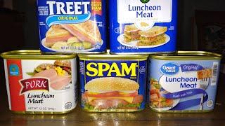 SPAM vs "Not SPAM" generic knockoffs. Canned meat side by side comparison.