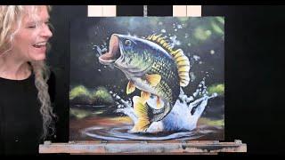 BASS FISH-Learn How to Draw and Paint with Acrylics-Easy Beginner Acrylic Painting Tutorial