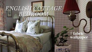 English Country Inspired Bedroom with Fabric Wallpaper