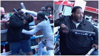 GOTCHA! - TERENCE CRAWFORD DROPS COACH BO MAC WITH A STRAIGHT LEFT TO THE BODY AT MEDIA WORKOUT