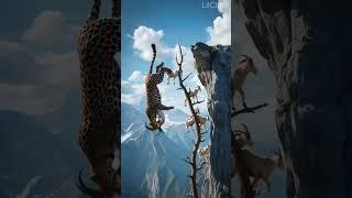 Leopard vs Mountain Goats: Who Rules the Peak ‍️️표범 대 산양 #shorts #goat #leopard #animals