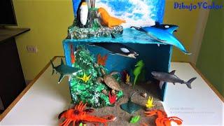 Como hacer MAQUETA de ECOSISITEMA MARINO/ DIORAMA/ DibujoYColor.