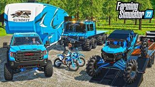 "THE BOYS" GO LUXURY CAMPING! | LIFTED TRUCKS + RZR | Farming Simulator 22