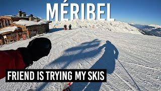 Friend is trying my skis on pistes 'Faon', 'Blaireau' in Méribel, Les 3 Vallées [Subtitles]