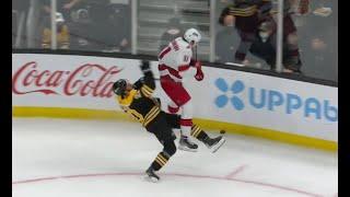 Andrei Svechnikov reverse hit on Curtis Lazar