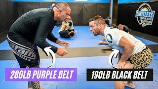 Black Belt Vs ULTRA HEAVYWEIGHT Purple Belt | BJJ Rolling Commentary