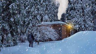 A log cabin in the winter mountains, Abandoned but intact, Winter camping