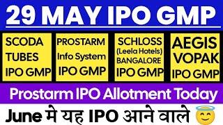 Prostarm Info System IPO GMP  Scoda Tubes IPO GMP  Leela Hotels IPO GMP  Upcoming IPO 2025