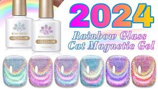 Swatches and Effects! How to Use Born Pretty Rainbow Glass Cat Magnetic Gel - 2024 DIY Nail Art