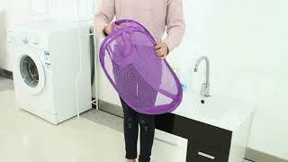 3 PCS Foldable Pop Up Wash Bag Laundry Basket Bag Hamper Mesh Storage Pueple Dirty Clothes Basket