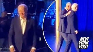 Biden appears to freeze up, has to be led off stage by Obama at mega-bucks LA fundraiser