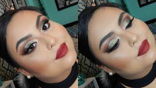 FUN HOLIDAY MAKEUP LOOK | Green Eye Look + Red Lips