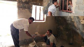 Nomadic life: the art of plastering the wall of the house in the cave and installing windows#kohgol