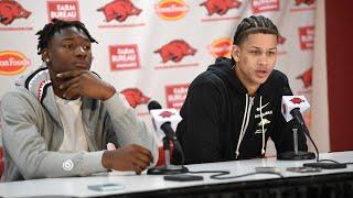 Arkansas basketball players Trevon Brazile, Adou Thiero and Boogie Fland speak with reporters