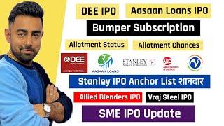 Dee IPO Bumper Subscription | Allotment Status | Stanley IPO Anchor List | Aasaan IPO Jayesh Khatri