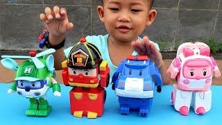 Anak Lucu Review Mainan Robocar Poli 4 Karakter - Unboxing Mainan Belajar Warna untuk Anak