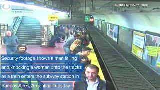 WEB EXTRA: Woman falls on train tracks