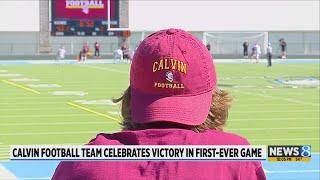 Calvin University football team wins first game