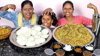 Khalids Mutton biryani VS Idly With Kurma Eating Challenge in Tamil Foodies Divya VS Anushya