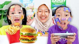 KEYSHA AND SHEENA PRETEND TO HAVE CHICKENPOX STICKERS - LEARN GOOD HABITS AND HEALTHY FOOD