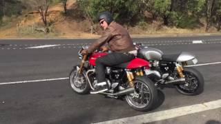 Triumph Thruxton 1200R Arrows headers and Remus mufflers. Exhaust sound, start, stationary, riding
