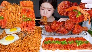 ASMR MUKBANG | Spicy Food Combo  Spicy Fire Buldak Noodles & Spicy Chicken & Spicy Fire Mushrooms