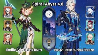 C0 Emilie Arlecchino Burn & C0 Neuvillette Furina Freeze - Spiral Abyss 4.8 Floor 12 Genshin Impact