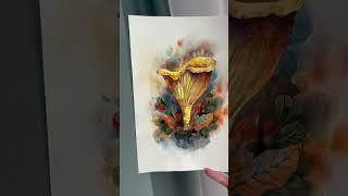 Гриб лисичка акварелью