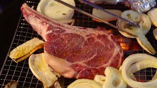 Grilling Tomahawk Steak by the Owner and Chef of a Delicious Restaurant :