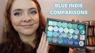 BLUE Indie Single Eyeshadow Swatch Party with Comparisons