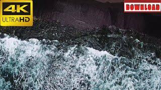 4K Slow motion aerial view on black sand beach huge waves on Bali Indonesia | DAILY NATURE FOOTAGE