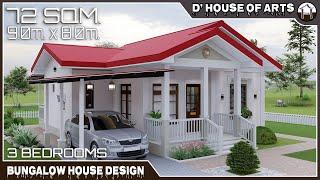 3 BEDROOMS | 72 SQM. (9 m. x 8 m.) | Bungalow House Design Ideas | Simple House Design | 2 T&B