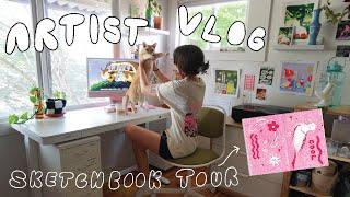 ART STUDIO VLOG  getting a standing desk, sketchbook tour, and opening art mail!