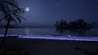 Calming Bioluminescent Waves On A Tropical Beach| Gentle Wave Sounds For Relaxation & Sleeping