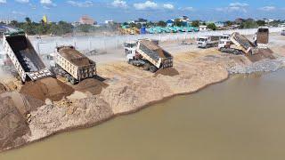 The Continue Filling Sand New Project By Truck SHACMAN With Wheel Loader Push