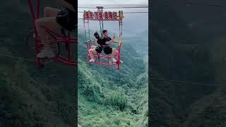 Bungee Jumping With Rope In Beautiful Place|Couple Rides Dangerous Sky Bike Together#bungee #extreme