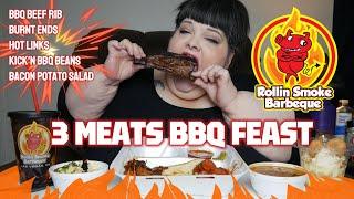3 Meats BBQ Feast Mukbang Rolling Smoke Barbeque