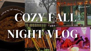 a cozy fall night vlog - thunderstorms, comfort cooking, cleaning, football, + halloween decor