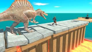 Escape from Spinosaurus on a Collapsing Bridge - Animal Revolt Battle Simulator