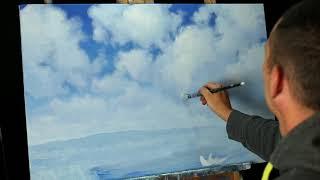 1 minute painting video - Acrylic Puffy Clouds Timelapse painting with Tim Gagnon - gagnonstudio