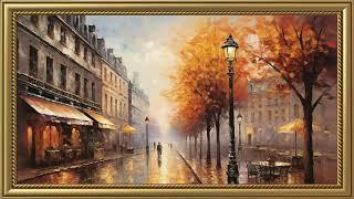 Vintage Autumn in the Street Painting | Gold Frame TV Art Screensaver for TV Wallpaper