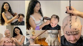 Beautiful Barberette SHAVING the guy's head BALD and humiliating him – HAVE FUN!! (3k special)