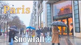 Paris, France  ️ Paris snowfall November 21, 2024  | Paris Christmas lights  | Paris Walk 4K HDR