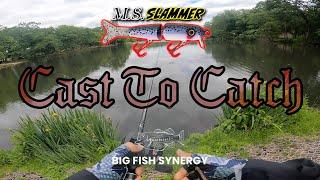 HUGE BASS Devours 9" MS Slammer on crankdown retrieve - CAST TO CATCH!!!