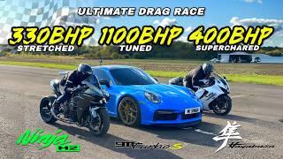 400BHP HAYABUSA v 1100BHP TURBO S v 330BHP H2: DRAG RACE