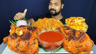 TANDDORI CHICKEN LEG PIECE, FRIED EGGS, SCHEZWAN NOODLES, CHILI, ONION MUKBANG EATING | BIG BITES