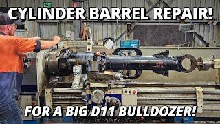 Repairing a Cylinder Barrel for BIG D11 Bulldozer! | Machining, Welding & Honing